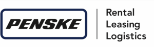 The image features the Penske logo. The word "Penske" is in bold, black letters inside a blue-bordered rectangular box. To the right of the rectangle are the words "Rental," "Leasing," and "Logistics" stacked vertically in black text.