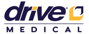 Logo for Drive Medical featuring the word "drive" in bold navy blue letters, with the dot on the "i" and part of the "e" in yellow, above the word "MEDICAL" in navy blue, separated by a horizontal line.